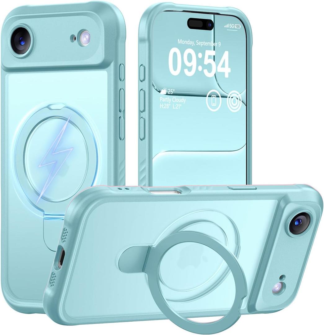 MOCCA Design for iPhone Air Case, Compatible with Magsafe [Premium Invisible Magnetic Ring Stand] [Military Drop Protection] Full Camera Guard Translucent Matte Slim Phone Cover 6.5",Blue