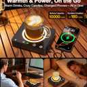 Mug Warmer, Cordless 180 Min Battery Life, 10000mAh Portable Charger, Wireless Coffee Cup Warmer for Desk, 3 Temp Settings, Smart Candle Heat Plate for Home, Office, Travel, Camping & Gifts for Men