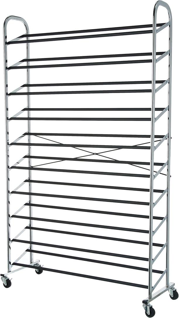 50-Pair Shoe Rack Organizer, Chrome, 35.8 x 14.6 x 59.5 inches