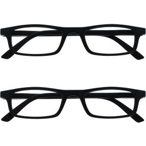 OPULIZE TED Reading Glasses for Women Men, Narrow Rectangular Matt Frame with Spring Hinges (2-pack Black)