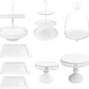 8 Pcs Cake Stands Set Metal Dessert Table Display Tiered Cupcake Holder Candy Donut Fruit Plate Cake Serving Tray with Handle Treats Serving Tower for Wedding Birthday Party Decorations (White)