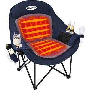 Heated Oversized Camping Chair, Heavy Duty Padded, Thick Headrest, Blue, Single