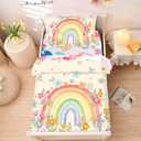NTBED 4 Pieces Toddler Bedding Set for Baby Girls, Rainbow Floral Printed, Includes Comforter, Flat Sheet, Fitted Sheet and Pillowcase,White (Beige)