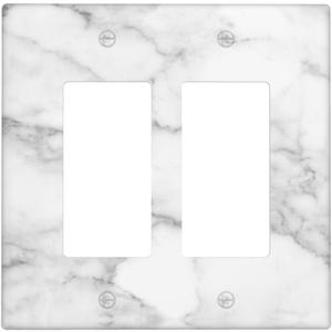 White Marble Pattern 2 Gang Double Rocker/Decora Light Switch Cover Decorative Outlet Wall Plate Electrical Faceplate for Home Family Art Decor