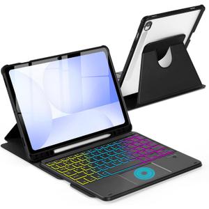 Touchpad Keyboard Case for Samsung Galaxy Tab S10 FE/ S9 FE 5G 10.9"/S9 11.0 inch, 360 Degree Rotation Cover with Wireless Backlight Type-C Charging Tablet Trackpad Keypad (Black + Black)