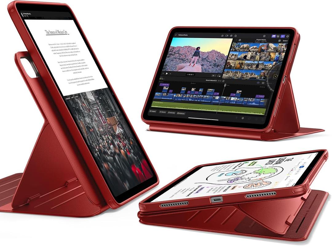 ESR for iPad Air 11 Inch Case M4/M3/M2 (2026/2025/2024), iPad Air 5th/4th Gen Case (2022/2020) 10.9 Inch, Removable Magnetic Cover, Adjustable Portrait/Landscape Stand, 9 Standing Angles, Red