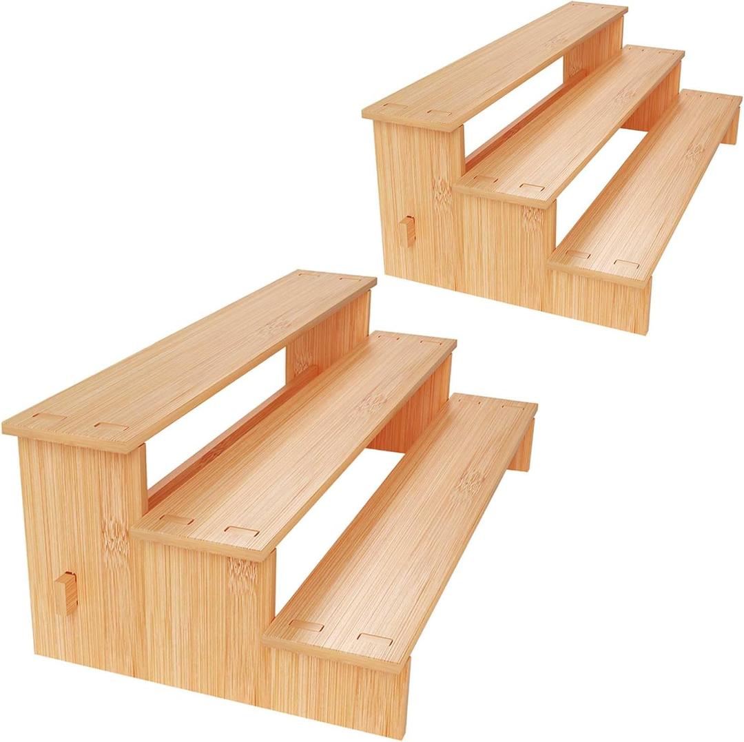 JinDoWin 3 Tiered Spice Rack Organizer for Cabinet, Spice Organization for Cabinet, Seasoning Organizer,Spice Shelf and Spice Organizer for Cabinet, Pantry Organizers and Storage (2 Pack, Medium), 8.3"D x 15.7"W x 5.5"H