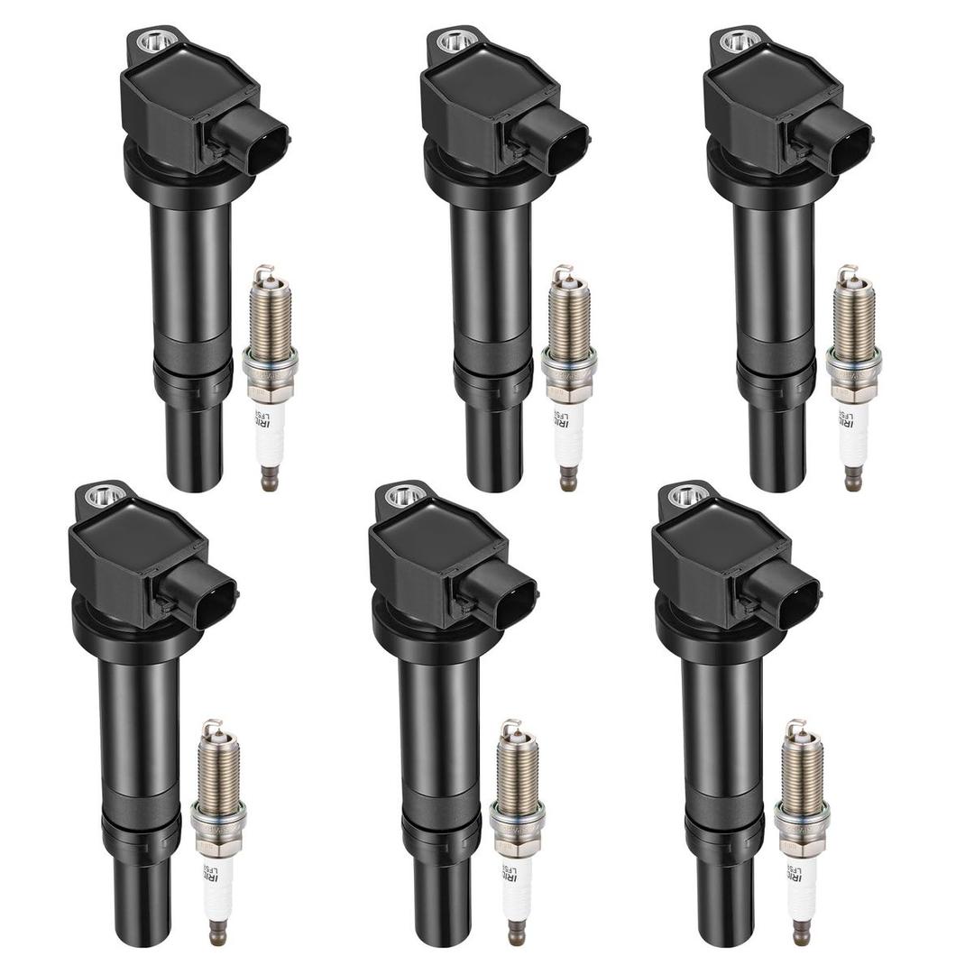 BDFHYK 6 Ignition Coil Pack UF558 and 6 Iridium Spark Plug 4469 Compatible with Kia 07-11 Rondo,07-10 Magentis,06-10 Optima,Compatible with Hyundai 07-09 Santa Fe V6 2.7L Coil for 5C1624 GN10441 C1567