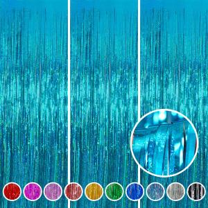 Foil Fringe Curtain Party Decorations - Melsan 3 Pack 3.2 x 8.2 ft Tinsel Curtain Party Photo Backdrop for Birthday Party Baby Shower or Graduation Decorations April fool's Day Decorations Teal