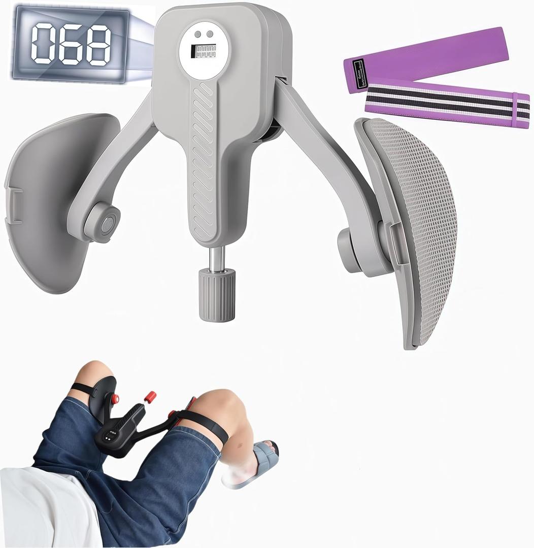 Kegel Exercise Thigh Trainer Adjustable Resistance 0-110 lbs, Pelvic Floor Exercise Devices with Leg Straps,Inner Thigh Exerciser for Women Men (Gray)