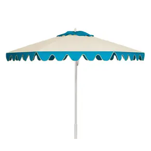 Tempera 9ft Scalloped Patio Umbrellas with Fringe, Market Umbrellas with Water-Resistant and Fade Resistant Canopy, 1.5" Wood Pole & Button Tilt.