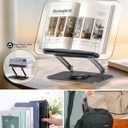 ASIEIT Book Stand for Reading, Acrylic Adjustable Book Holder with 360 Rotating Bases & Elastic Page Clips, Foldable Multifunctional Display Stand for Bible, Laptop, Recipe, Tablets, Textbook