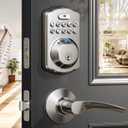 Veise Fingerprint Door Lock with 2 Lever Handles - Keyless Entry Door Lock, Electronic Keypad Deadbolt, Digital Smart Code & Front Handle Sets, Auto-Locking, Easy Installation, Satin Nickel
