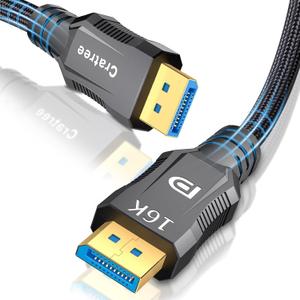 Cratree Displayport Cable 2.1 6.6 FT,VESA Certified 16K DP to DP Braided Cable-Support 40Gbps,16K 30Hz,8K 120Hz,4K 240Hz,Compatible for FreeSync,G-Sync,Gaming Monitor,PC