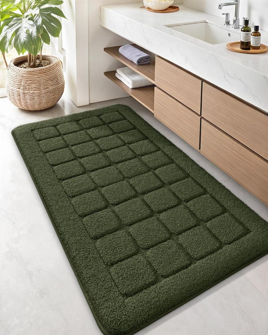Color&Geometry Green Bath Mat Non Slip Washable- 24"x43" Large Absorbent Bath Mats for Bathroom, Thick Soft Bathroom Runner for Bathtub Shower Mat Outside Shower