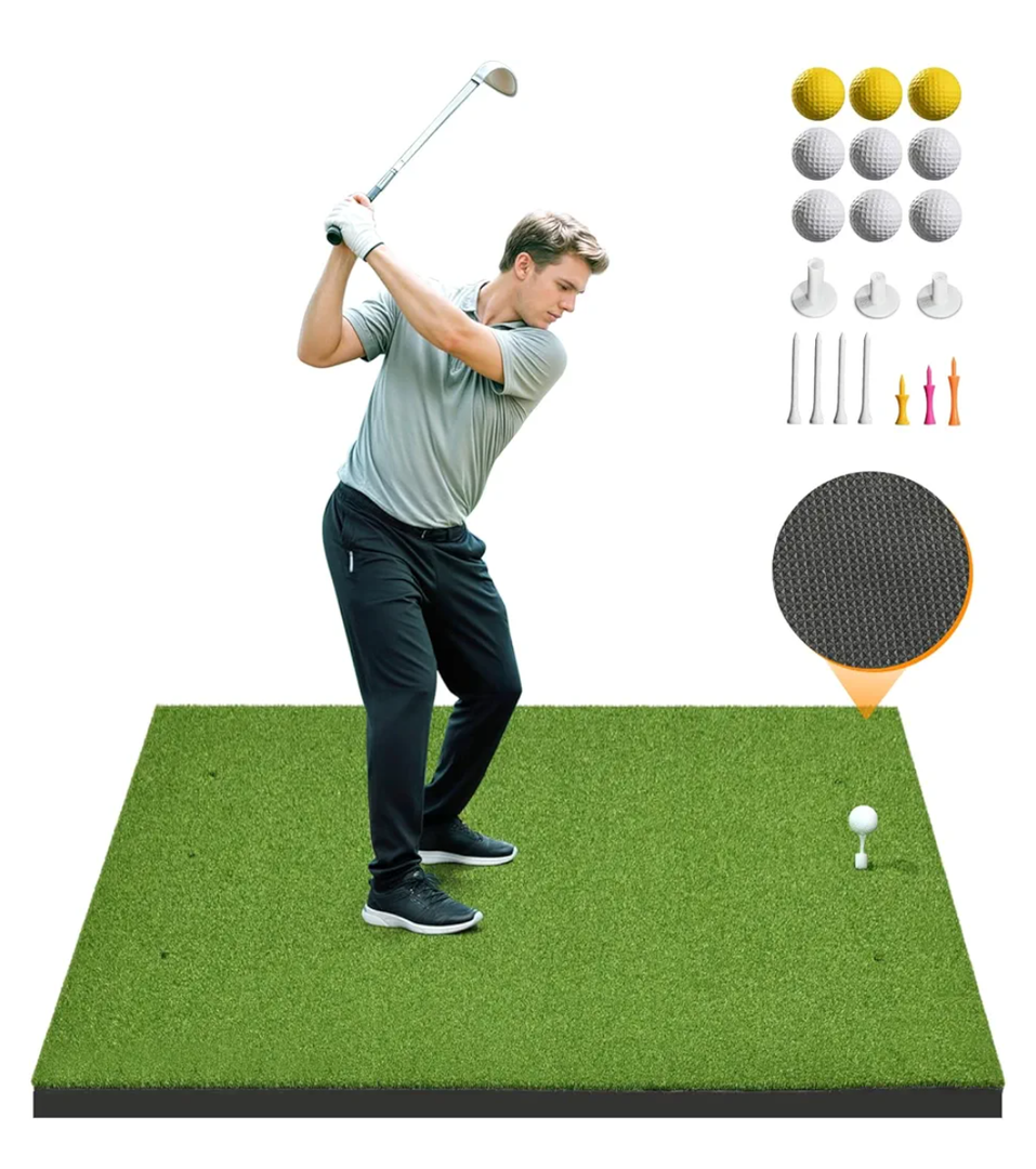 Golf Hitting Mat 5×4ft, Thickened 21/31/36mm Golf Practice Mat for Indoor Outdoor, Top-Notch Artificial Turf Driving Matt with 9 PU Balls+3 Rubber Tee+7 Tee