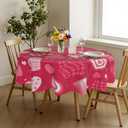 Valentine's Day Tablecloth Red and Pink Love Heart Round Tablecloth 60 Inch Valentines Day Pink Table Cloth for Farmhouse Kitchen Decor Polyester Fabric Holiday/Spring Table Cover for Party Outdoor