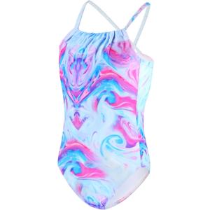 TENVDA Girls Swimsuit Summer Beach Sport Halter Bathing Suits One Piece Swimwear for 2-12 Years Old Kids (3-4T, Blue Marble-halter)