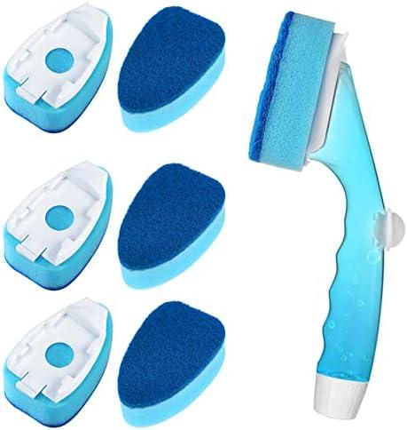 Non Scratch Dishwand Refill with Handle, 6 Heavy Duty Dish Wand Refills, Replacement Sponge Heads Set, Soap Control Dispenser Scrubbers, Dishwashing Scrub Dispensing Brush, Dishwasher Cleaning Tool