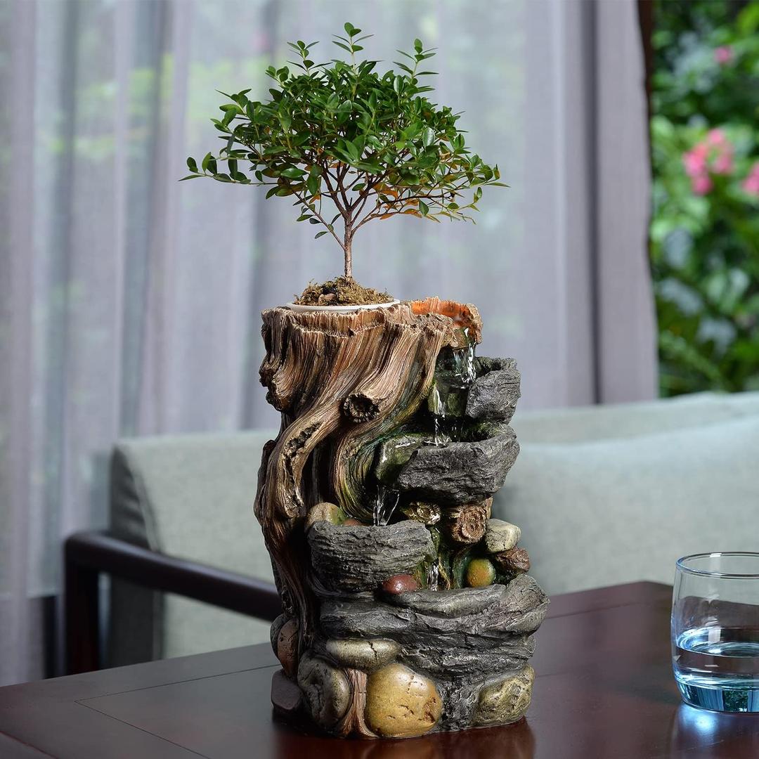 GOSSI Indoor Fountain Decorative 5-Tier Rockery Tabletop Fountains with a Small Plastic Pot to Grow The Plant by Yourself (Auto Watering) (22021)