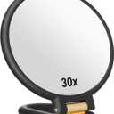 30x Magnifying Mirror, Travel Hand Mirrors with Handle - Double Side Handheld Mirror with 1X 30X Magnification & Adjustable Handle/Stand, Hand Held Foldable Travel Mirror for Makeup(Black)