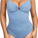 SHAPELLX Womens Swimsuits Tummy Control Bathing Suit Slimming One Piece U-Ring Shapewear Swimwear with Ruched Waist (Blue, XXL)