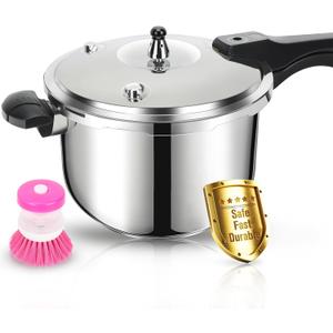 Stainless Steel Pressure Cooker, 6.3 Quart Induction Compatible Pressure Cooker with Pressure Indicator Safeguard Devices,Compatible with Gas & Induction Cooker