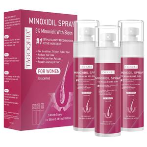 5% Minoxidil for Women Hair Regrowth Spray, hers hair regrowth treatment Infused with Biotin, Extra Strength Treatment to Combat Hair Loss and Thinning, 3 Bottles