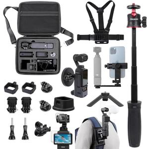 PellKing Accessories Kit for Osmo Pocket 3,Included Carrying Case,Magnetic Mount,Phone Monitor Holder,Selfie Stick,Mini Tripod,Desk Support Mount,Shoulder Strap,Chest Strap,Screen Protector,and Other