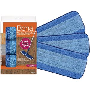 Bona Microfiber Cleaning Pad for Hardwood & Hard Surface Floors - 3 Pack - For Use With Bona Mop - Dual Zone Cleaning Design for Faster Cleanup