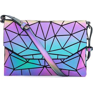 LOVEVOOK Geometric Luminous Purses and Handbags for Women Holographic Reflective Crossbody Bag Wallet