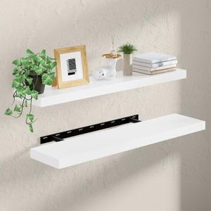 Heimlove 36 inch Floating Shelves for Wall, Pack of 2 Natural Pine Solid Wood Bathroom Shelf Over Toilet Decor and Storage 8 inches Deep for Kitchen Bedroom Office & Living Room Display Wall Decor (White)