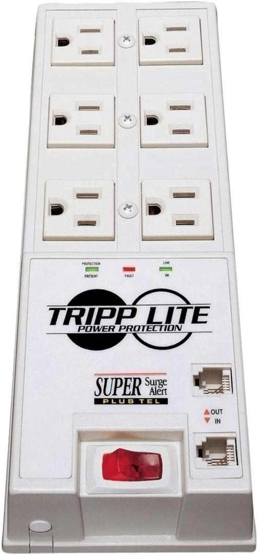 Tripp Lite 6 Outlet Surge Protector Power Strip, 6ft Cord, Right-Angle Plug, Tel/DSL Protection, RJ11, $50,000 INSURANCE (TR-6FM)