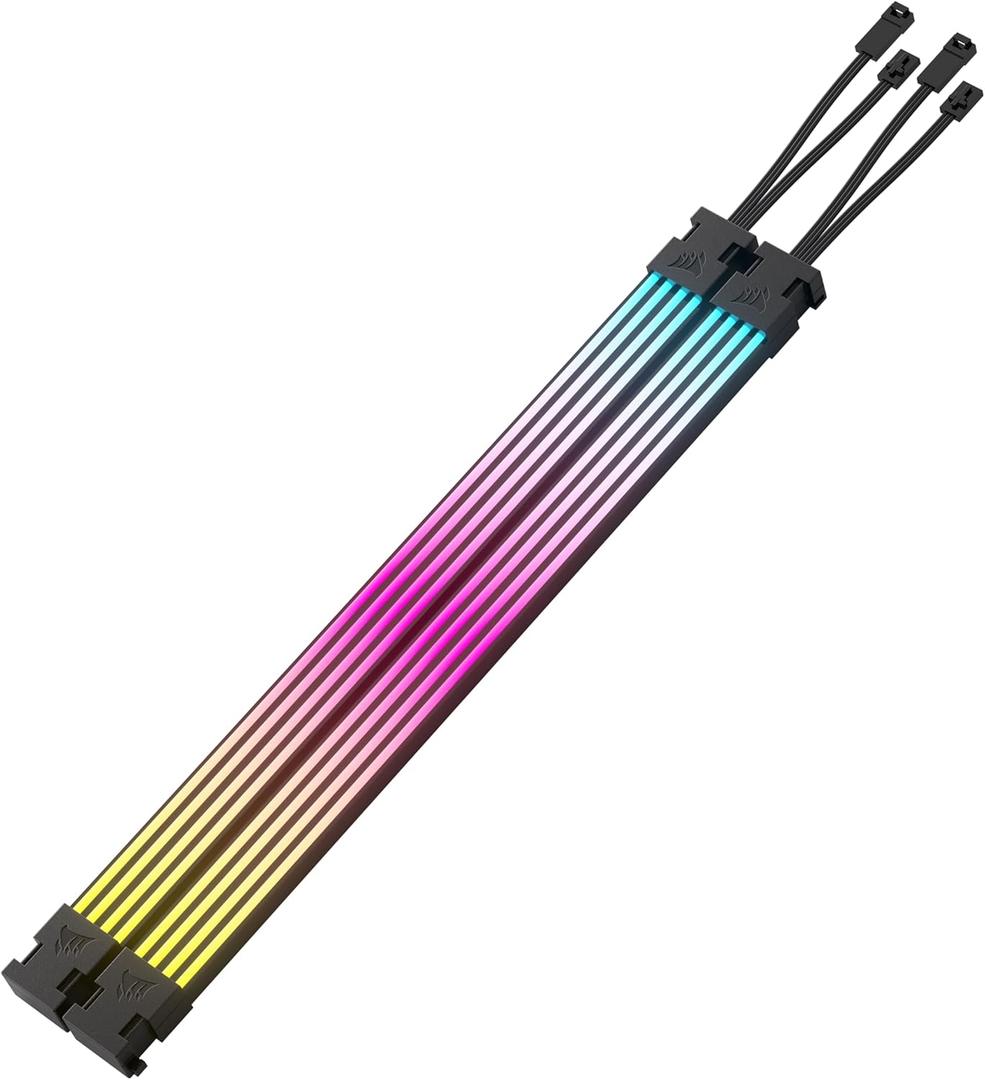 CORSAIR iCUE ARGB PSU Cable Strips  2X 200mm LED Strips  100 RGB LEDs Per Strip  Fits Any PSU Cable  Motherboard 5V ARGB Control  Black