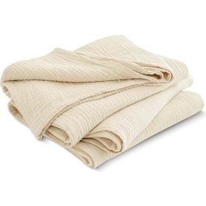 PHF 100% Cotton Muslin Throw Blanket 50" x 60", 4-Layer Lightweight and Breathable Blanket for Summer, Luxuriously Soft Gauze Throws for Couch, Natural Minimalism Style, Ideal Gift, Beige/Short Bread