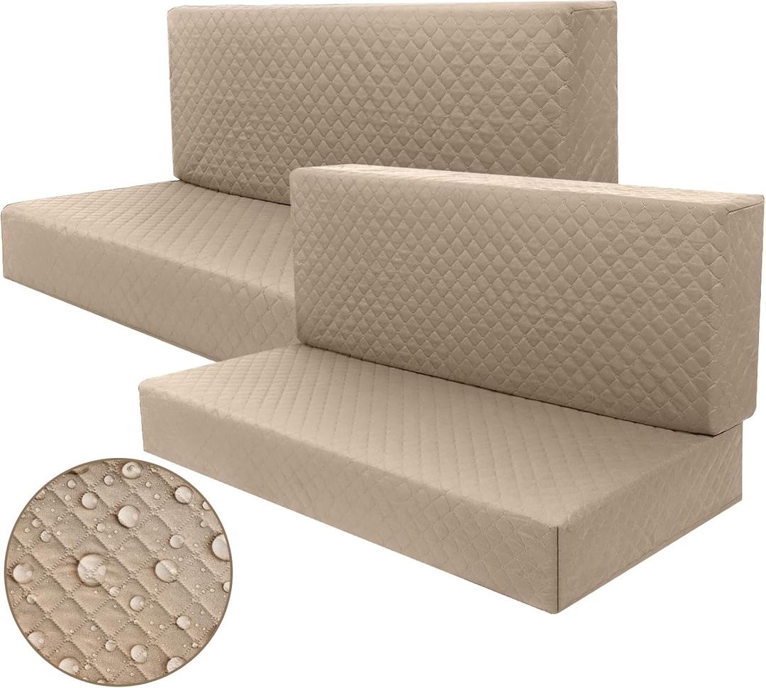 Buryeah 2 Set RV Dinette Cushion Covers Booth Set Furniture Protector for Sofa Seat Camper Car Couch, 2 Backrest and 2 Bench Cover (Khaki)