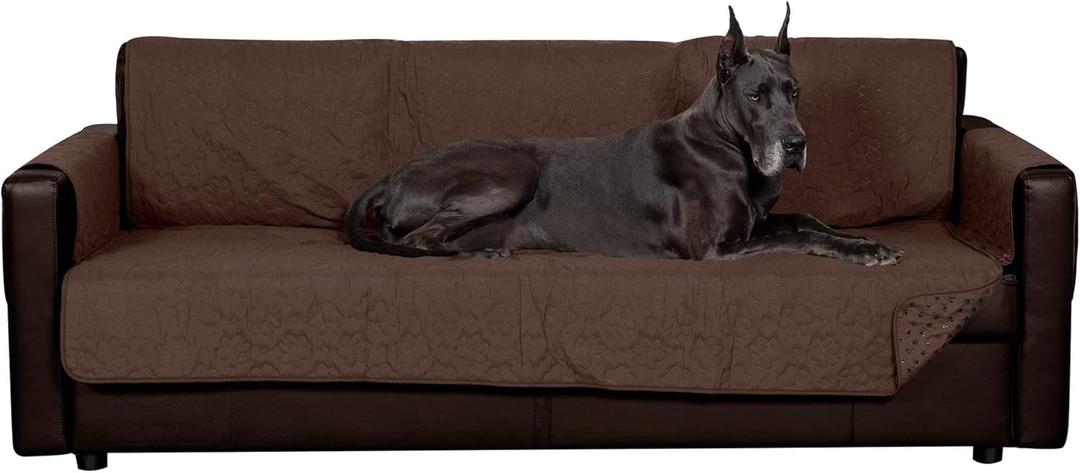 Furhaven Waterproof & Non-Slip XL Sofa/Couch Cover Protector for Dogs, Cats, & Children - Quilted Paw Print Living Room Furniture Cover - Espresso, X-Large Sofa