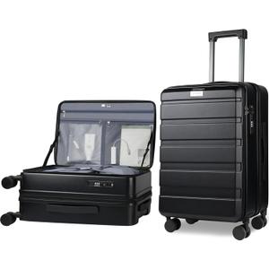 KROSER Carry On Luggage with Spinner Wheels & Built-in TSA Lock, Expandable Top Opening Hard Shell Suitcase Large Capacity Durable Rolling Luggage with USB Port, Carry-On 20-Inch, Black