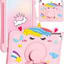 for iPad Mini 5th/4th Generation Case - 7.9 Inch Mini 4/5 Gen Case with Pen Holder Cute Cartoon Unicorn Silicone Tablet Cover with Rotating Stand & Strap Girly Teens Girls Funda