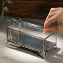 Retro Silver Rectangular Glass Jewelry Box with Hinged Lid, Jewelry Ring, Bracelet, Souvenir Metal Display Box, Transparent Storage Box.(6.5x3.5x3.3inches), Silver 