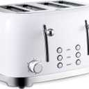 Roter Mond 4 Slice Toaster Retro Stainless Steel with Bagel Defrost Cancel Function, 6 Browning Settings, Extre Wide Slot and Removable Crumb Tray, White, ST033