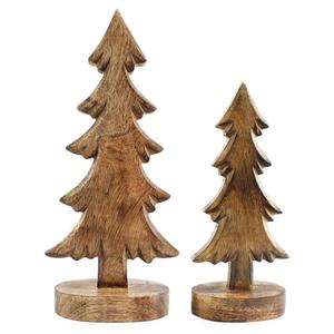 AuldHome Design Wooden Christmas Trees (Set of 2, Natural); Tabletop Handmade Wood Trees w/Rectangular Base for Holiday Home Decor
