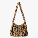 Leopard Print Clutch Handbag Plush Faux Fur Tote Bag Women's Fuzzy Tote Bag for Winter