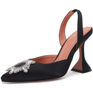 VETASTE Women's High Heel Crystal Slingback Pumps Pointed Toe Strappy Triangle Heeled Party Wedding Bride Pump Shoes Black, 7.5, Black