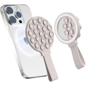 for Magsafe Silicone Suction Cup Phone Mount Built-in Mirror for iPhone Hands-Free Cell Phone Accessory Holder for Selfies & Videos (Rock Gray)