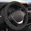 Black Leopard Cheetah Steering Wheel Cover for Women Girls, Anti-Slip High Elastic Breathable Soft Rubber Car Steering Wheel Cover, Universal 15 Inch Fit for Cars, Auto, SUVs
