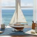 SAILINGSTORY Wooden Sailboat Decor Yacht Model Ship with Antique Finish Ivory