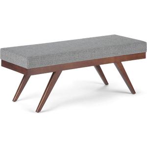 SIMPLIHOME Chanelle 48 inch Wide Mid Century Modern Rectangle Ottoman Bench in Pebble Grey Tweed Look Fabric, Assembled, For the Living Room and Bedroom
