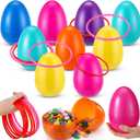 Leitee 27 Pcs Easter Ring Toss Game with Fillable Eggs 2-in-1 Easter Party Family Game Set, 9 Large 6" Colorful Eggs and 18 Toss Rings for Spring Party Carnival Backyard