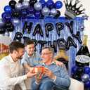 Blue and Black Happy Birthday Decorations for Men,Birthday Decorations with Banner, Fringe Curtains,Foil Balloons, Balloon Kits for 21st,25th 27th 30th 35th 40 50 60th Birthday Decorations